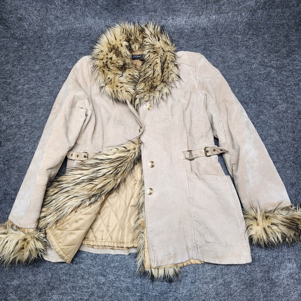 Donatella Sport Suede Leather Penny Lane Faux Fur Lined Buckle Vintage Jacket XL